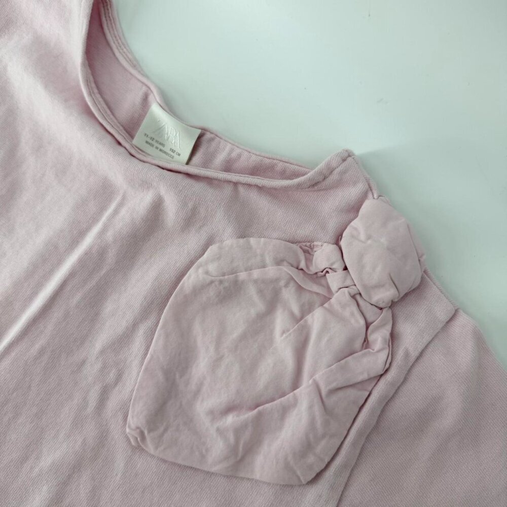 ZARA Girls Pink Short Sleeve Top Bow Detail Size 11-12 Years 152 cm - Picture 2 of 6